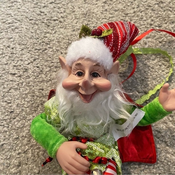 Candy Cane Elf Posable Pixie Face Long Nose Christmas Decoration NEW - Picture 3 of 7